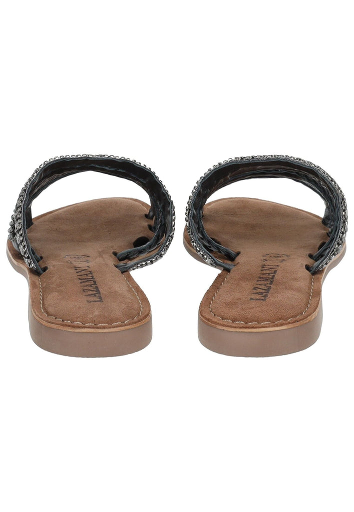 Lazamani Pantoletten Leder/Textil Schwarz/Gold