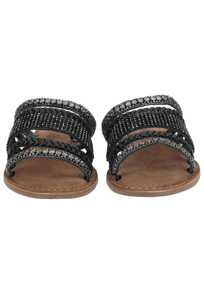 Lazamani Pantoletten Leder/Textil Schwarz/Gold