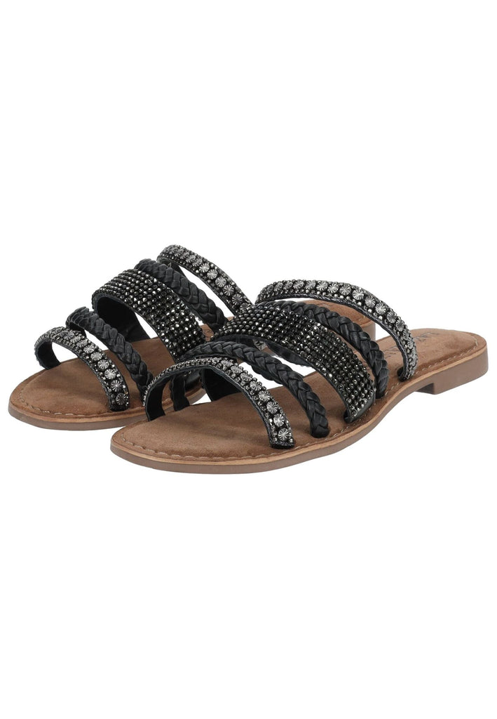 Lazamani Pantoletten Leder/Textil Schwarz/Gold