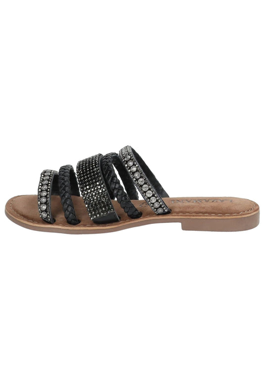Lazamani Pantoletten Leder/Textil Schwarz/Gold