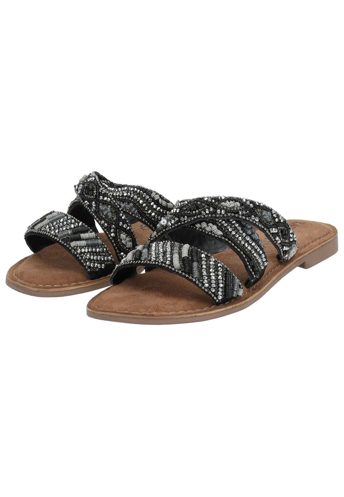 Lazamani Pantoletten Leder/Textil Schwarz Kombi