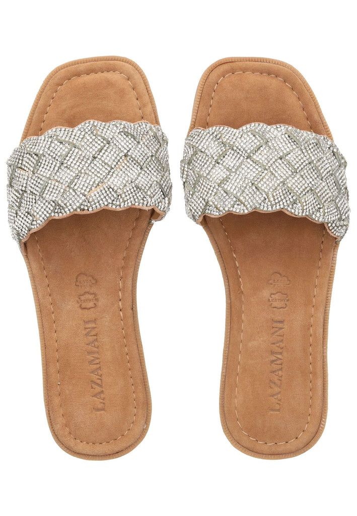 Lazamani Pantoletten Leder/Textil Silber