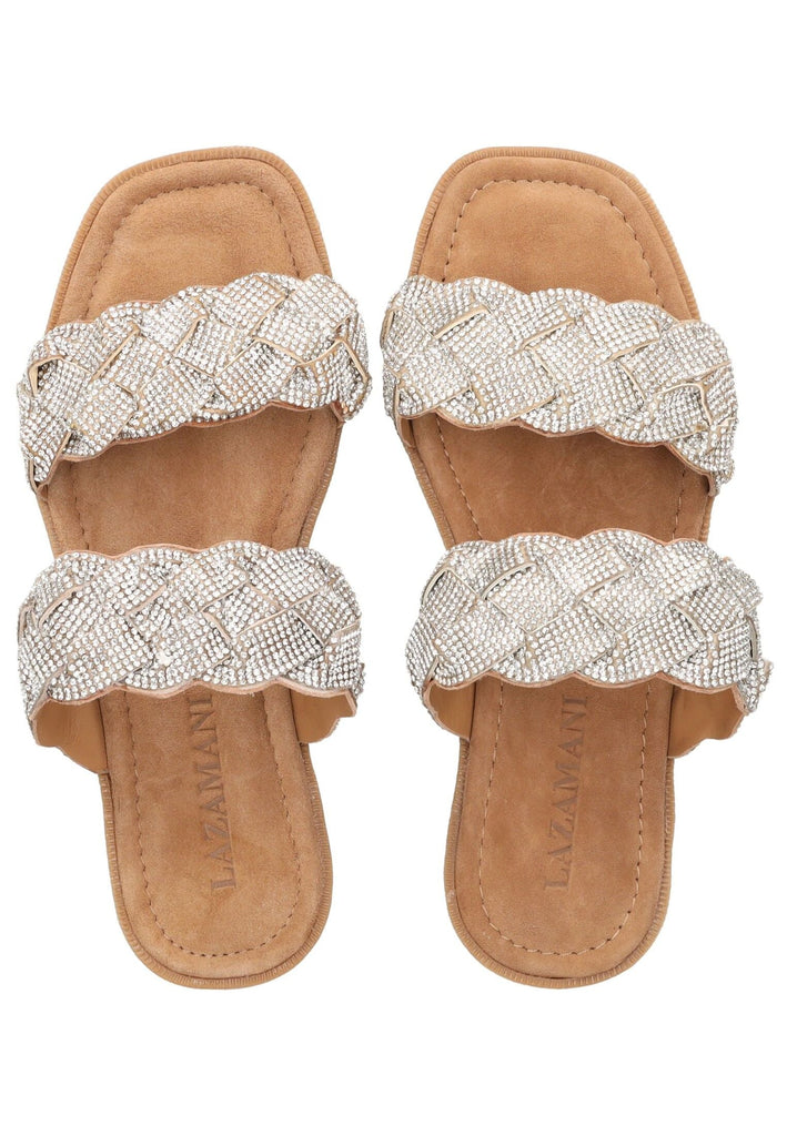 Lazamani Pantoletten Leder/Textil Silber