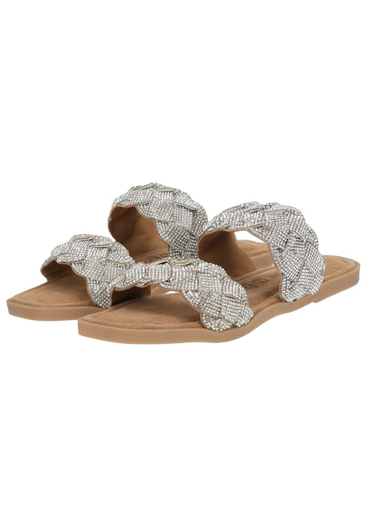 Lazamani Pantoletten Leder/Textil Silber