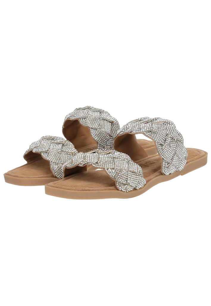 Lazamani Pantoletten Leder/Textil Silber