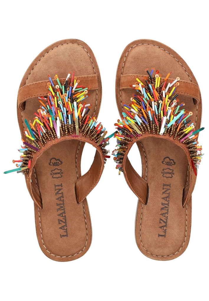 Lazamani Pantoletten Leder/Textil Tan