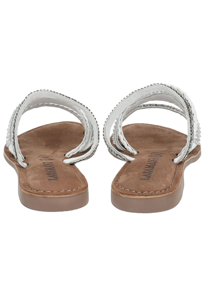 Lazamani Pantoletten Leder/Textil Weiß Kombi