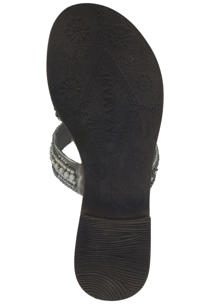 Lazamani Pantoletten Leder Weiß/Silber