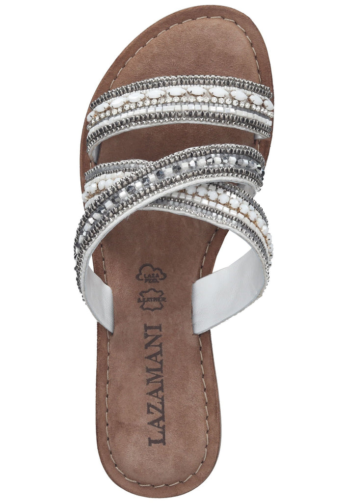 Lazamani Pantoletten Leder Weiß/Silber