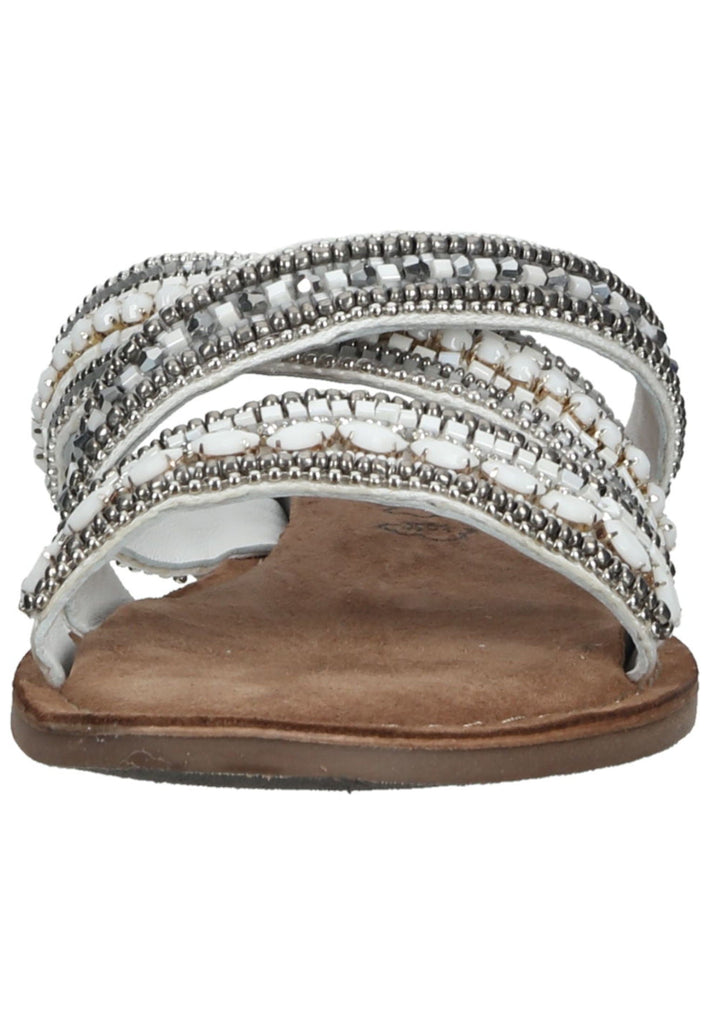 Lazamani Pantoletten Leder Weiß/Silber