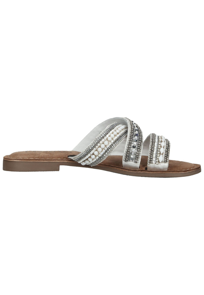 Lazamani Pantoletten Leder Weiß/Silber