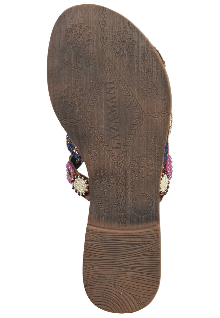 Lazamani Pantoletten Lederimitat/Textil Braun