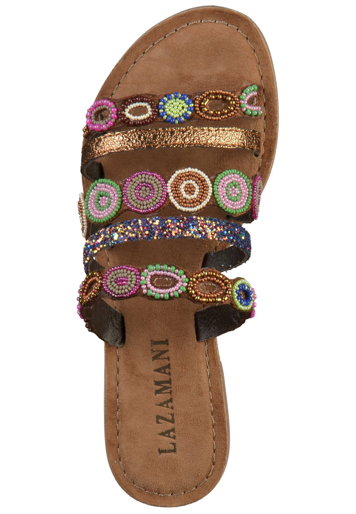 Lazamani Pantoletten Lederimitat/Textil Braun