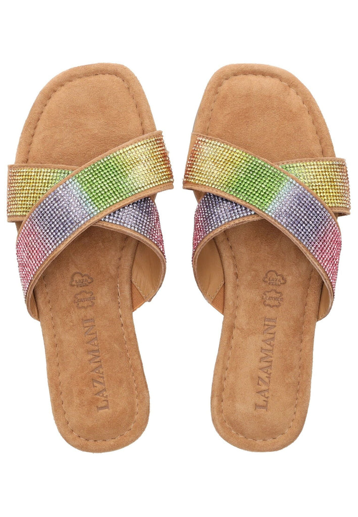 Lazamani Pantoletten Veloursleder/Textil Multi