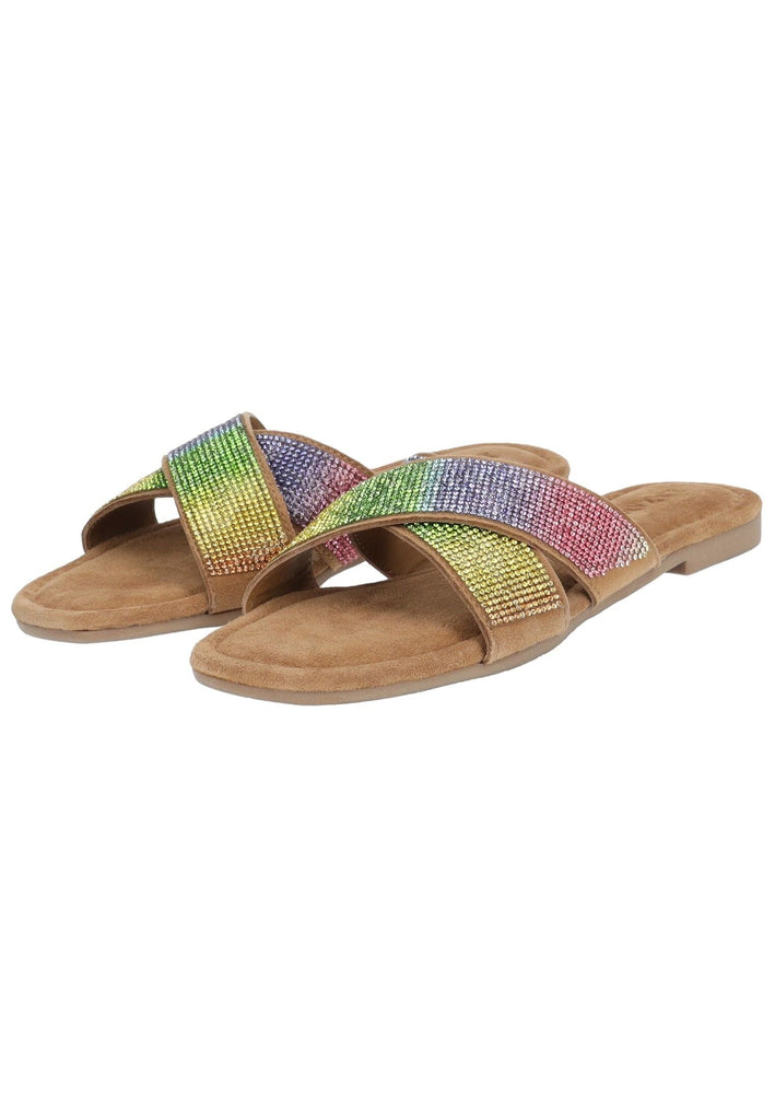 Lazamani Pantoletten Veloursleder/Textil Multi