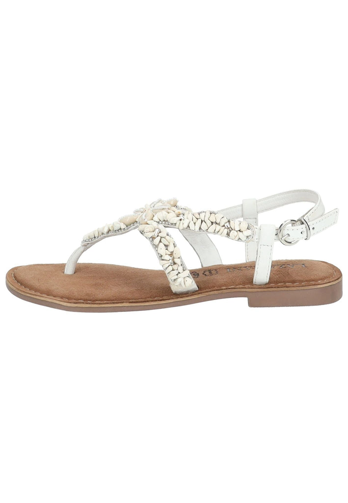 Sandalen Lazamani Zehensteg Leder/Textil Weiß Kombi