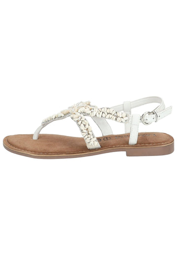 Sandalen Lazamani Zehensteg Leder/Textil Weiß Kombi