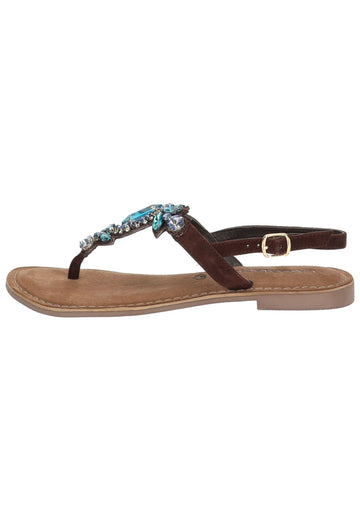Sandalen Lazamani Zehensteg Veloursleder/Textil Blau/Braun