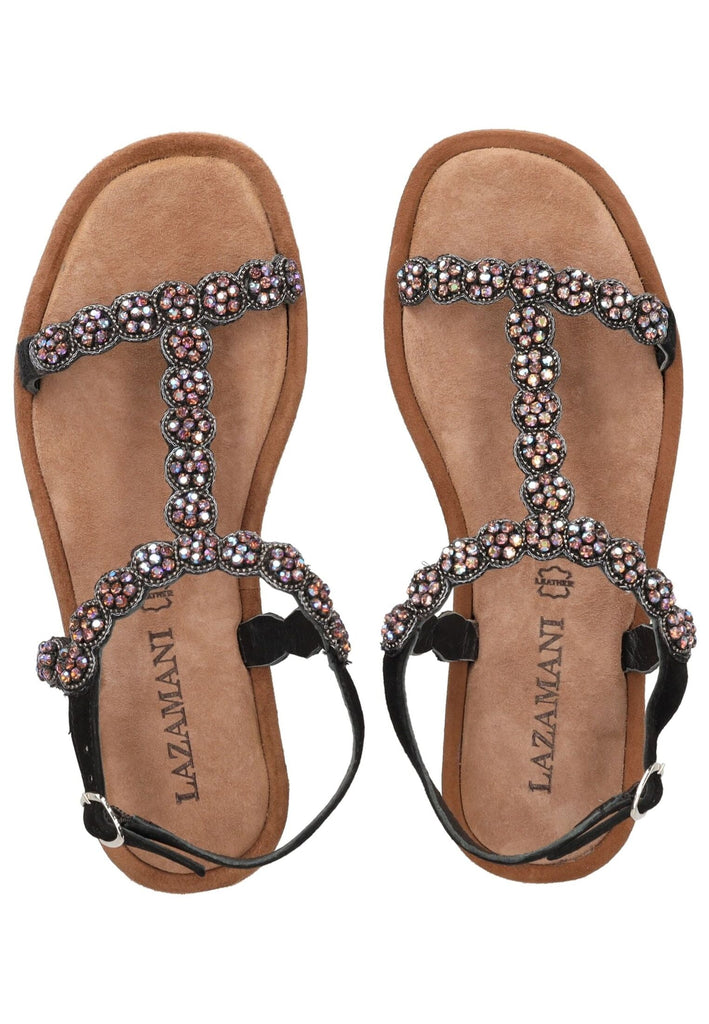 Lazamani Sandalen Leder/Textil Schwarz Kombi