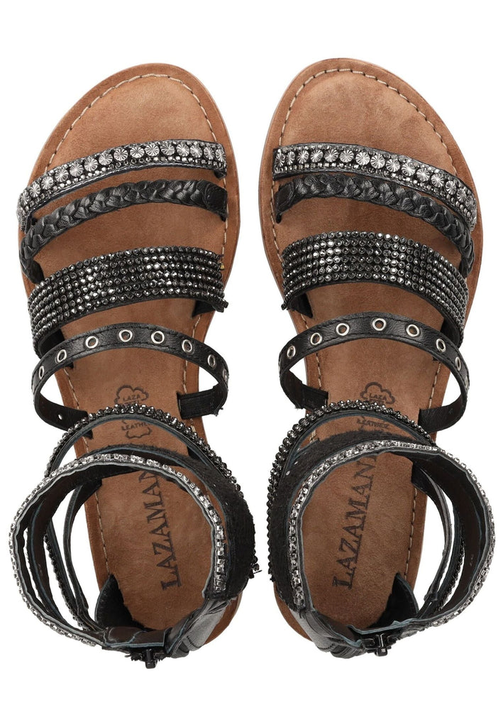 Lazamani Sandalen Leder/Textil Schwarz Kombi