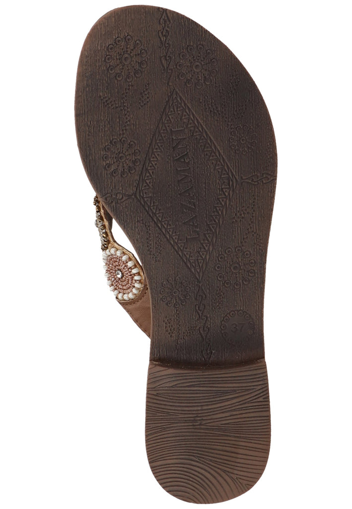 Lazamani Zehensteg Leder/Textil Beige