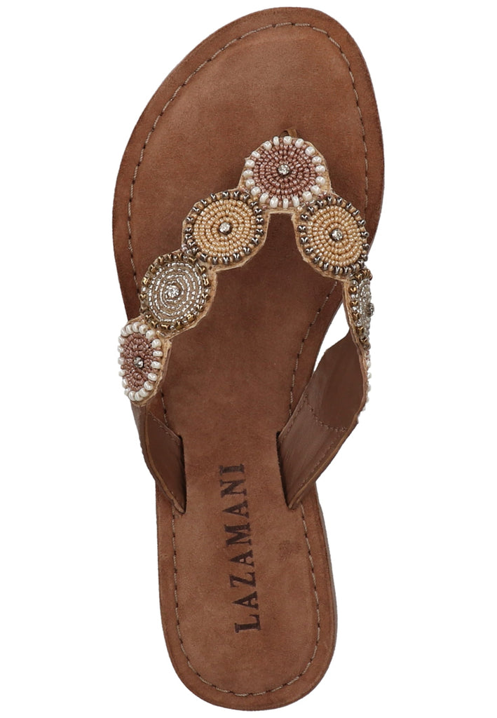 Lazamani Zehensteg Leder/Textil Beige