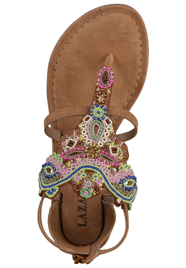 Lazamani Zehensteg Leder/Textil Taupe