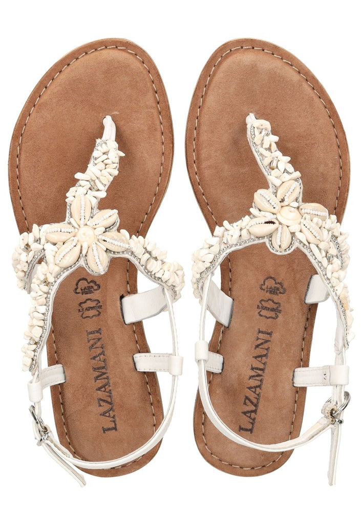 Lazamani Zehensteg Leder/Textil Weiß Kombi