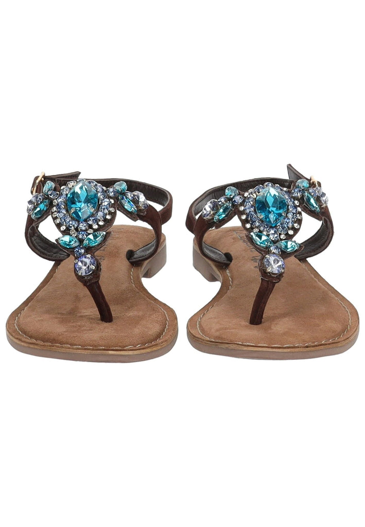 Lazamani Zehensteg Veloursleder/Textil Blau/Braun