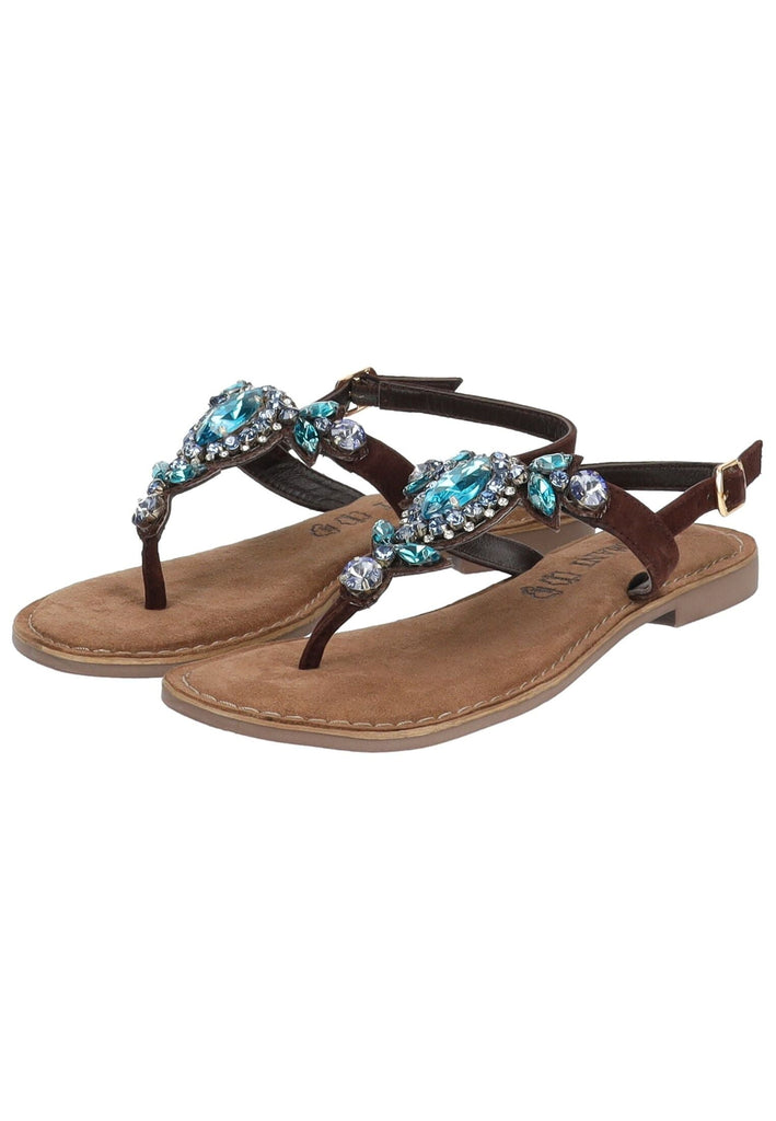 Lazamani Zehensteg Veloursleder/Textil Blau/Braun