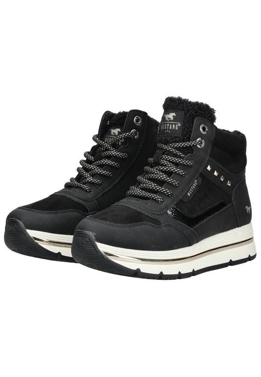 Mustang Sneaker Lederimitat/Textil Schwarz Warmfutter