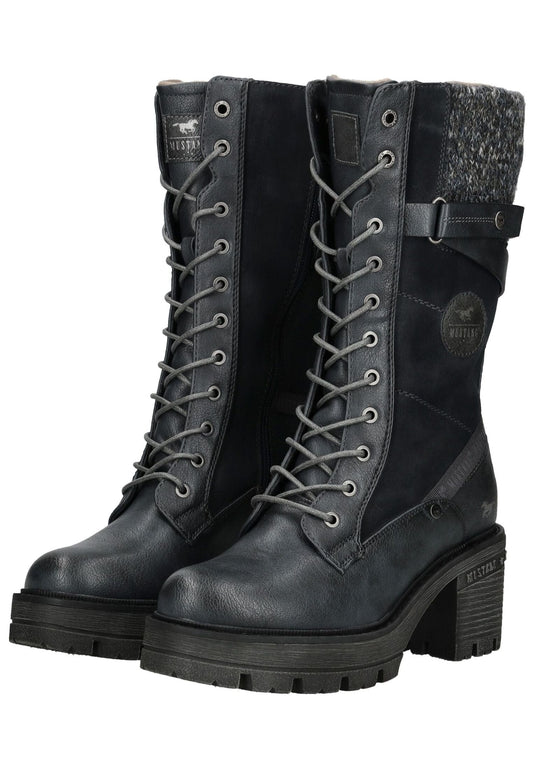 Mustang Stiefel Lederimitat/Textil Navy Warmfutter