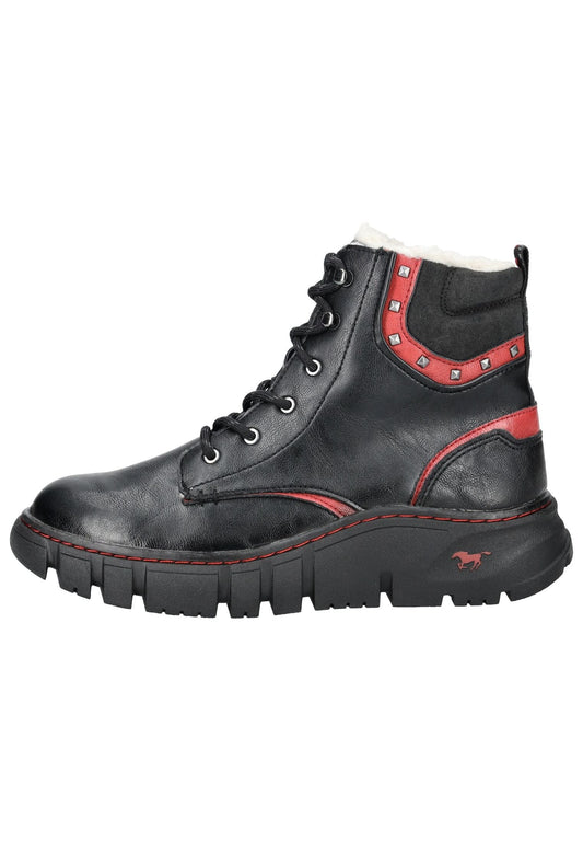 Mustang Stiefelette Lederimitat Schwarz/Rot Warmfutter