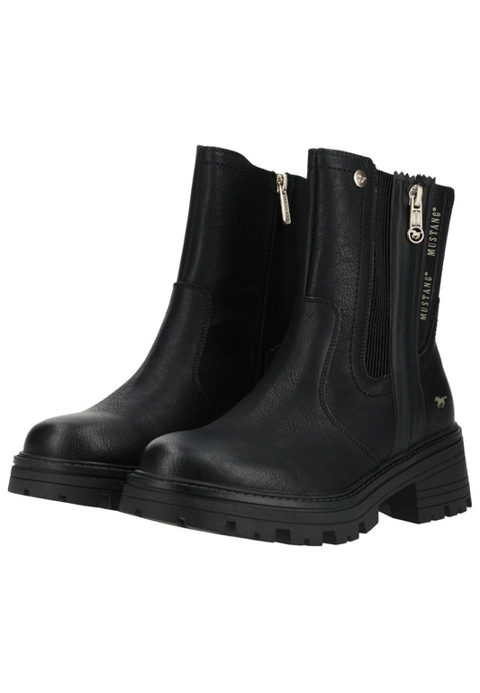 Mustang Stiefelette Lederimitat Schwarz Warmfutter