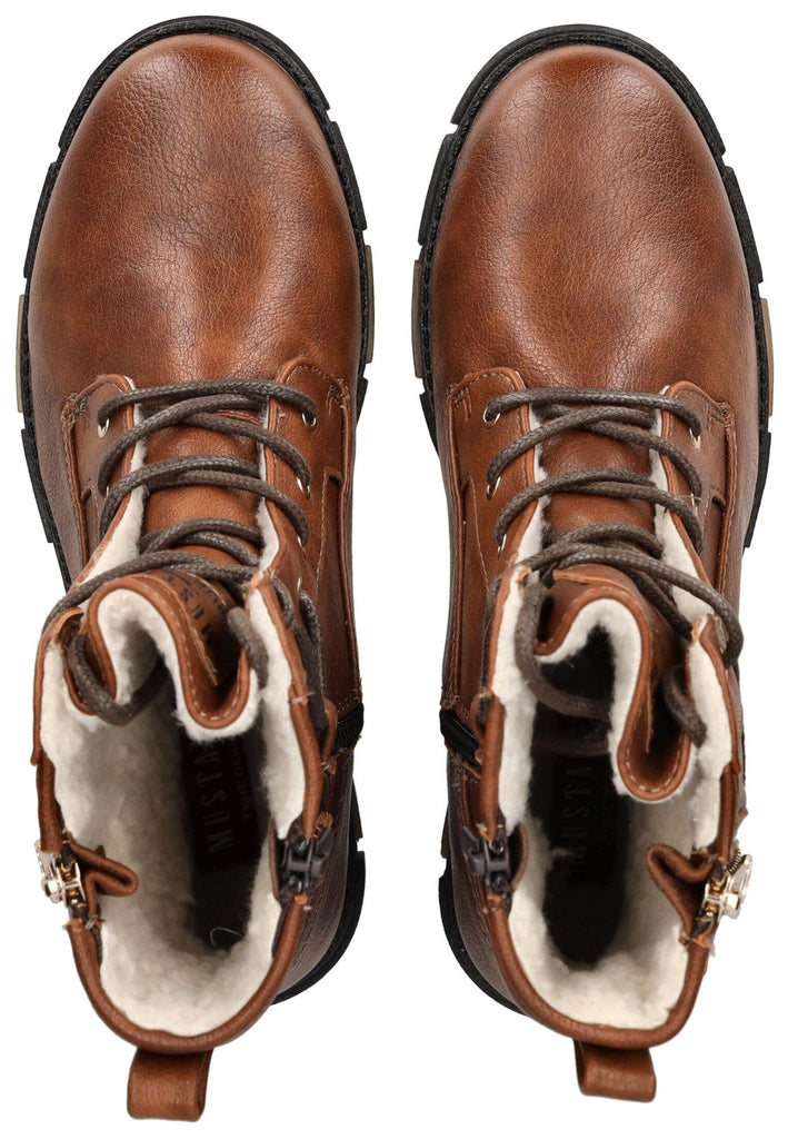 Mustang Stiefelette Lederimitat/Textil Kastanie Warmfutter