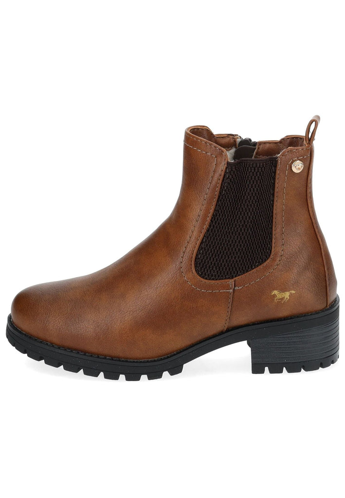 Stiefeletten Mustang Stiefelette Lederimitat/Textil Cognac Warmfutter