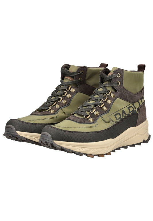 Napapijri Stiefelette Leder/Textil Grün/Braun