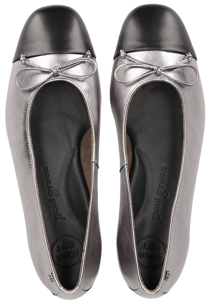 Paul Green Ballerinas Leder Silber/Schwarz