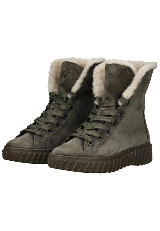 Paul Green Stiefelette Veloursleder Olive Warmfutter