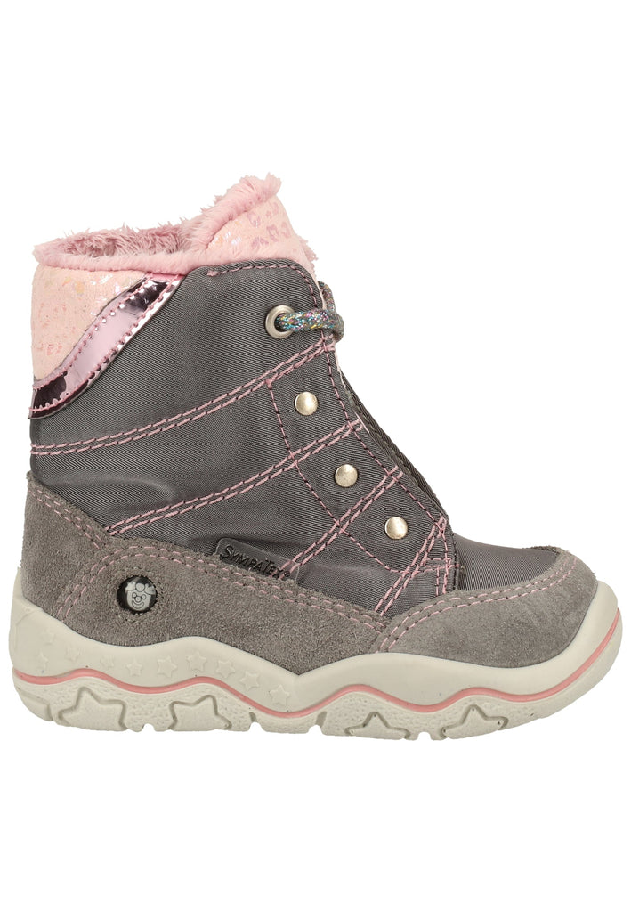 Pepino Stiefel Leder/Textil Grau/Rosa Warmfutter