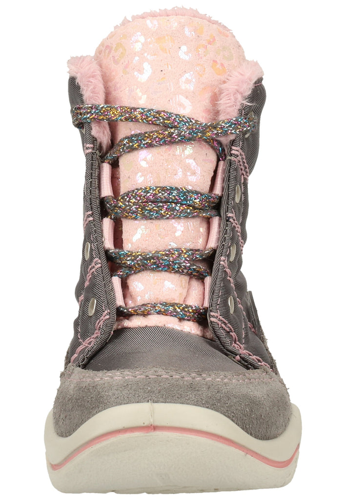 Pepino Stiefel Leder/Textil Grau/Rosa Warmfutter