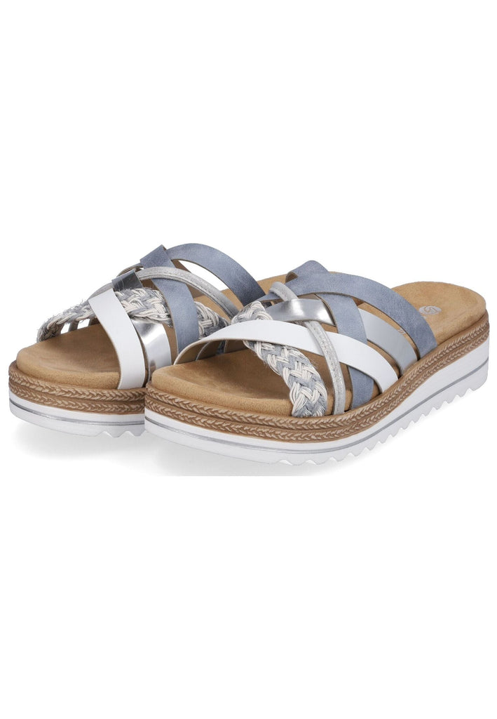 Remonte Pantoletten Lederimitat Blau/Weiß