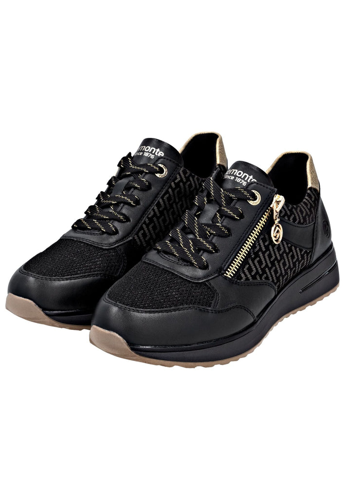 Remonte Sneaker Lederimitat Schwarz/Gold