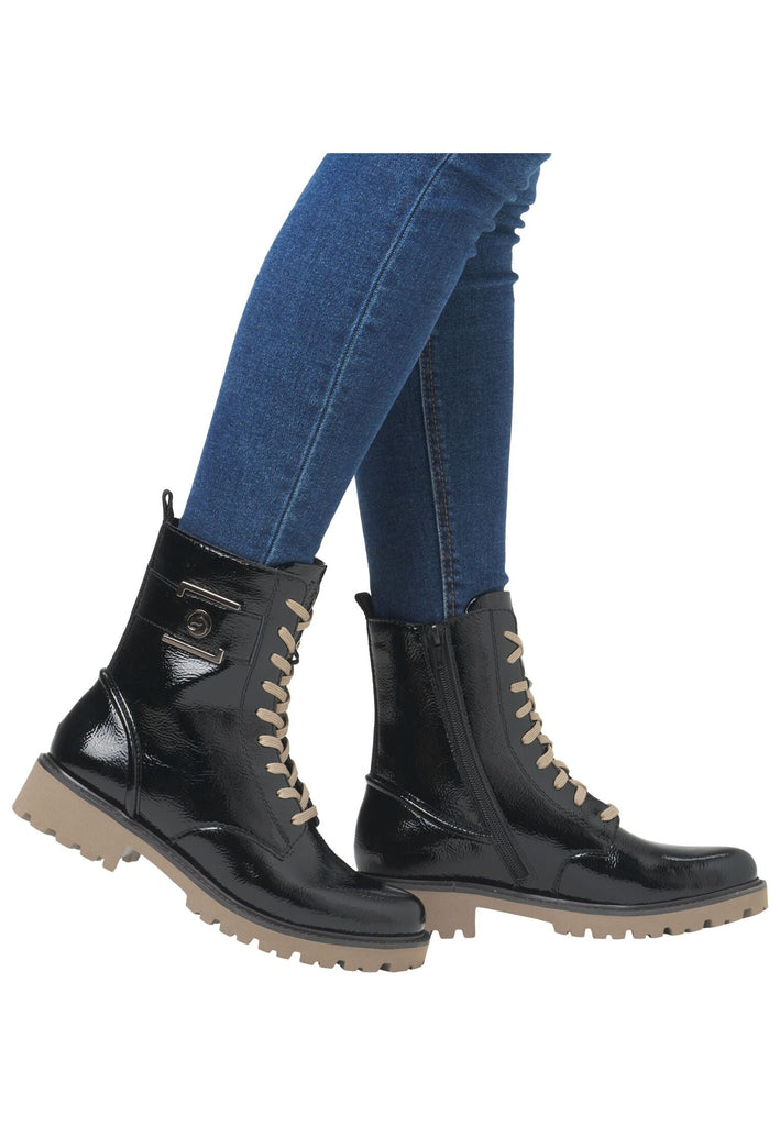 Remonte Stiefelette Leder Schwarz Lack Warmfutter
