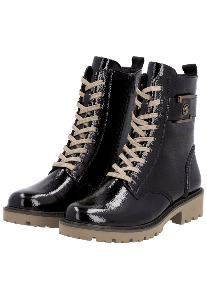 Remonte Stiefelette Leder Schwarz Lack Warmfutter