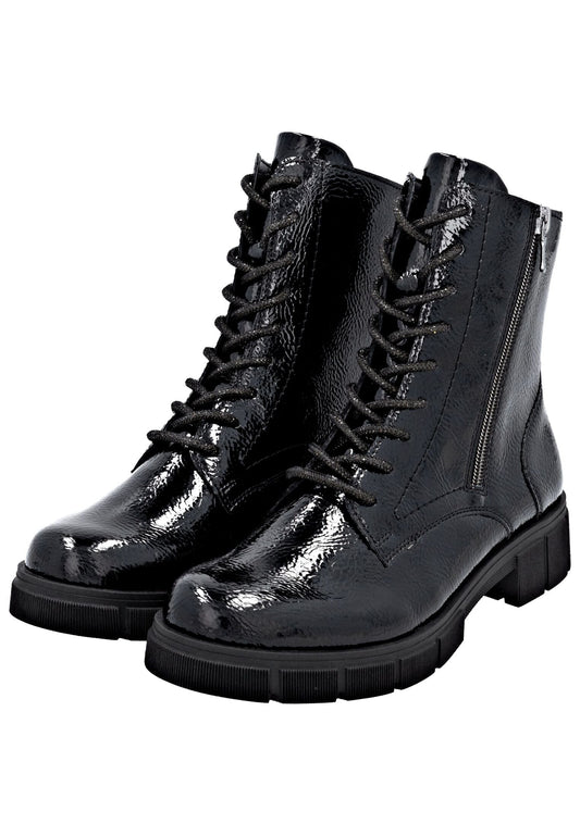 Remonte Stiefelette Lederimitat Schwarz Lack Warmfutter