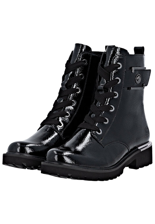 Remonte Stiefelette Lederimitat Schwarz Lack Warmfutter