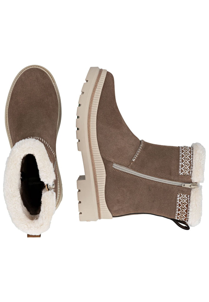 Remonte Stiefelette Veloursleder Nuss Warmfutter