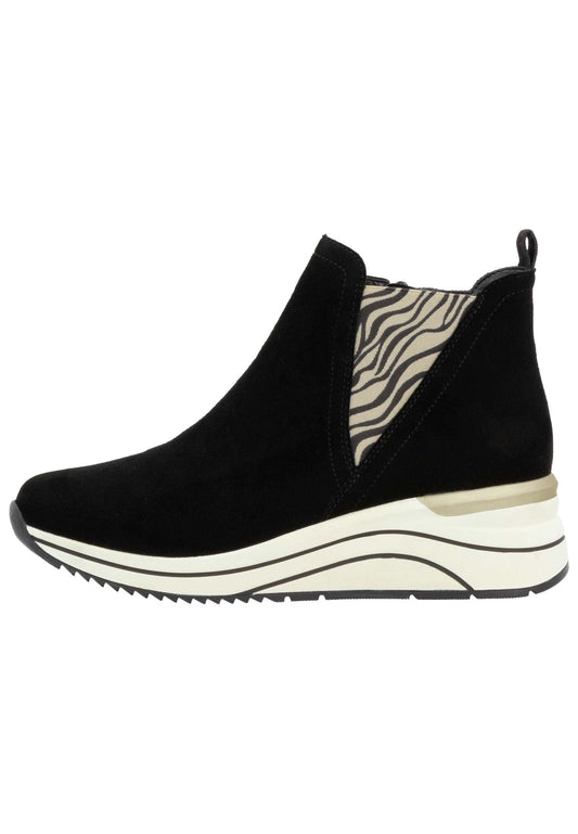 Remonte Stiefelette Veloursleder Schwarz/Beige Warmfutter