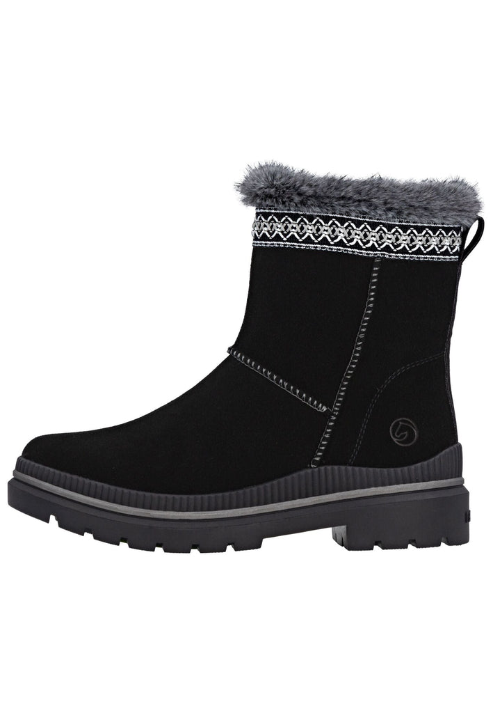 Remonte Stiefelette Veloursleder Schwarz/Grau Warmfutter